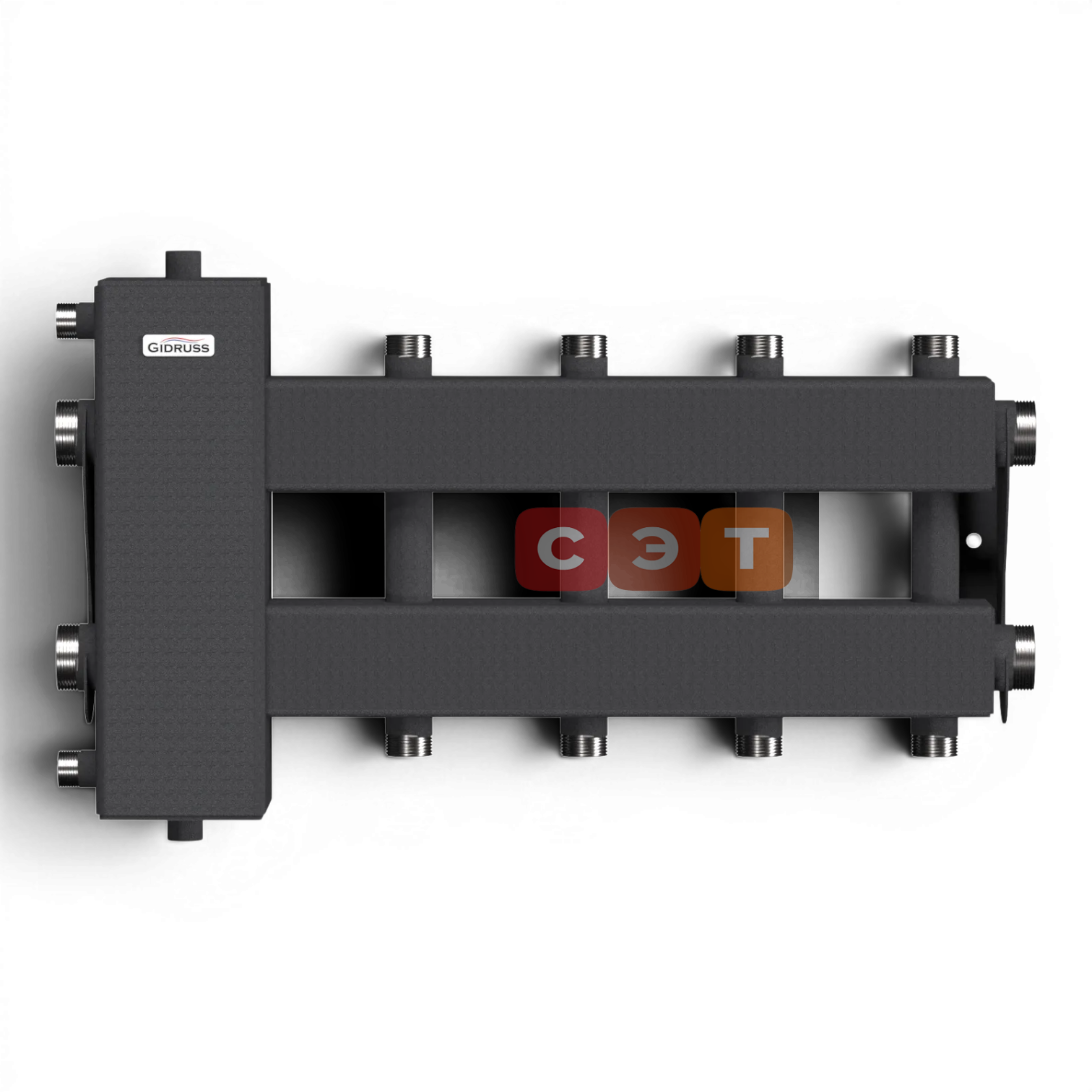 Балансировочный коллектор BM-150-5 DU (2 вверх G 1", 2 вниз G 1", 1 в сторону G 1 1/2", котел G 1 1/2")
