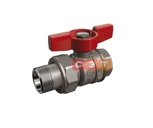 Кран шаровый с американкой НР-ВР R859 (бабочка-КРАСНАЯ) 1"