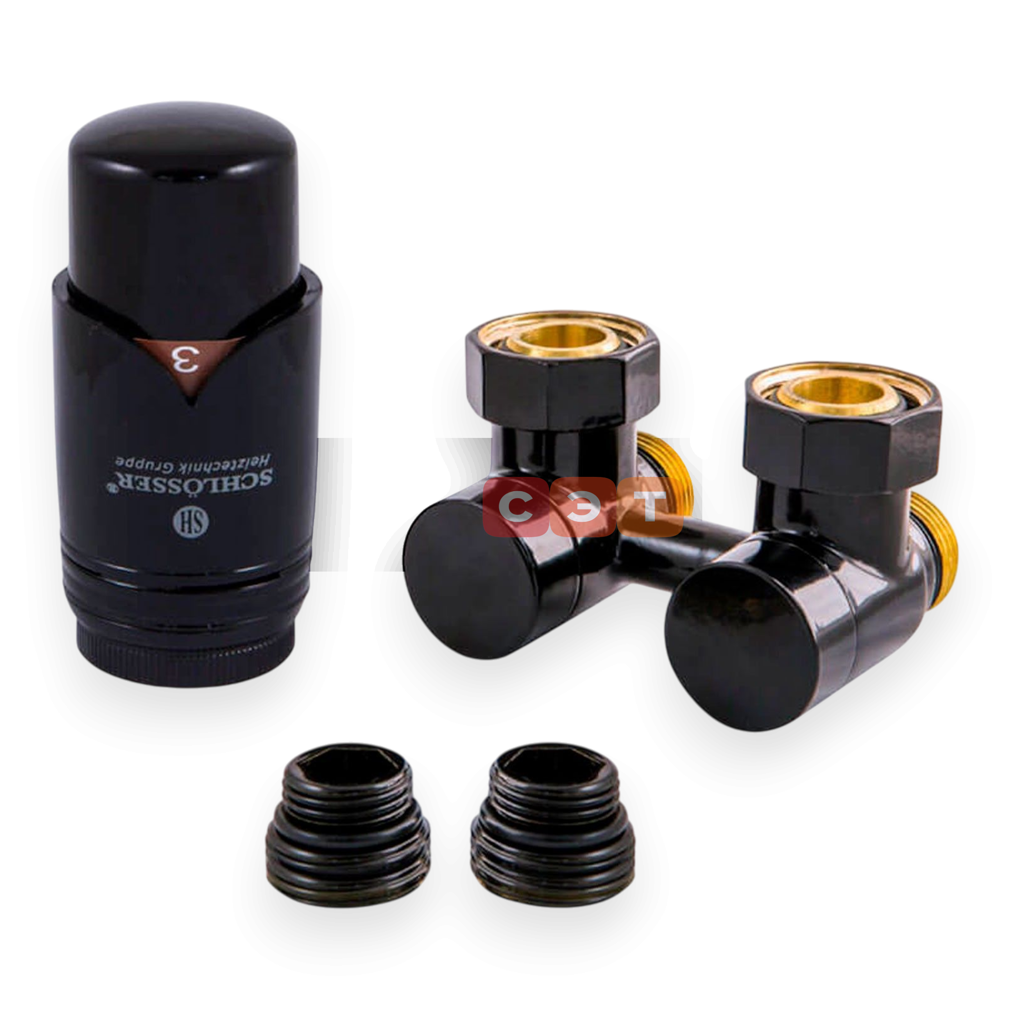 Комплект с термоголовкой Brilliant SH M30x1,5 (проходной, Черный, , 3/4 x M22x1,5) Нр1/2' x Вр1/2'