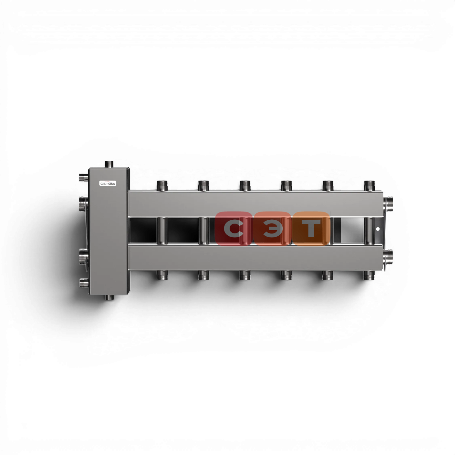 BMSS-150-7DU (нерж., до 150 кВт, подкл. котла G 1½″, 3+3 контура G 1″, боковой контур G 1½″)