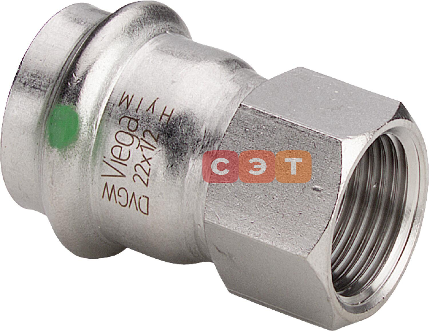 Муфта с ВР  28 х  3/4" нержавеющая сталь (Sanpress Inox) серия 2312