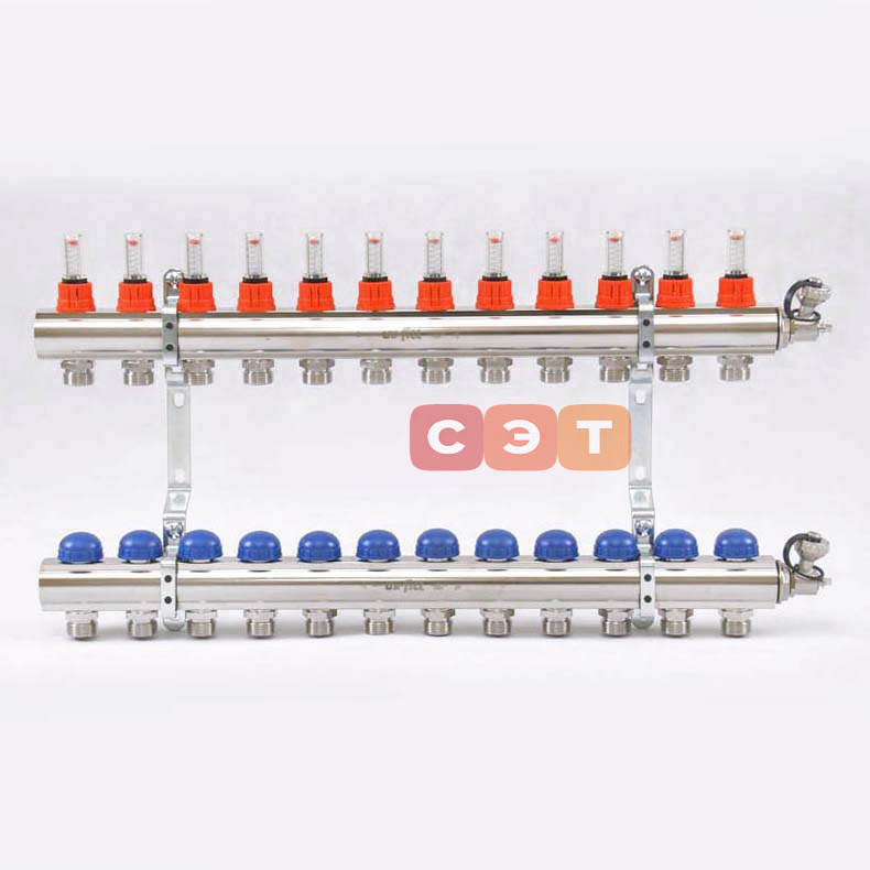 Коллекторная группа (с расходомерами) из латуни 12 выходов