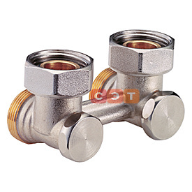 Узел нижнего подключения угловой с отсечным клапаном 3/4”EК x 3/4”EК