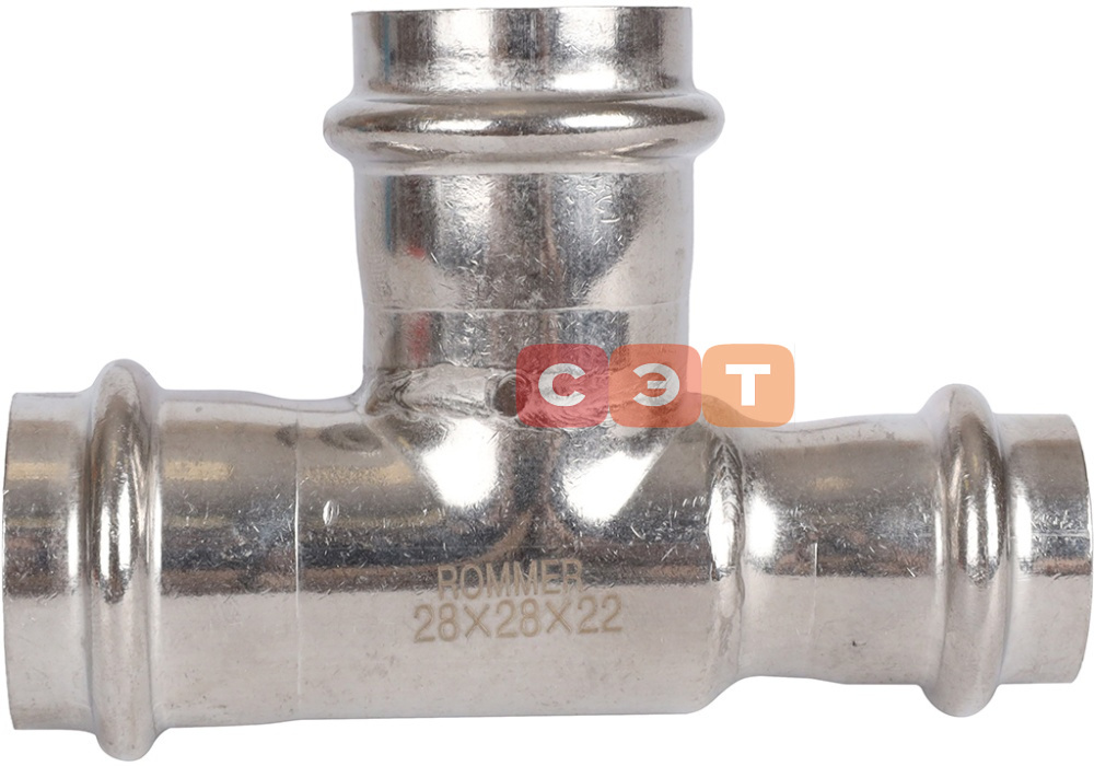 Тройник переходной пресс нержавеющий  28х28х22  Rommer