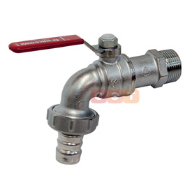 Кран шаровой 1/2" Н ручка , латунь, хромированный, для садового шланга с выводом для резин.шланга