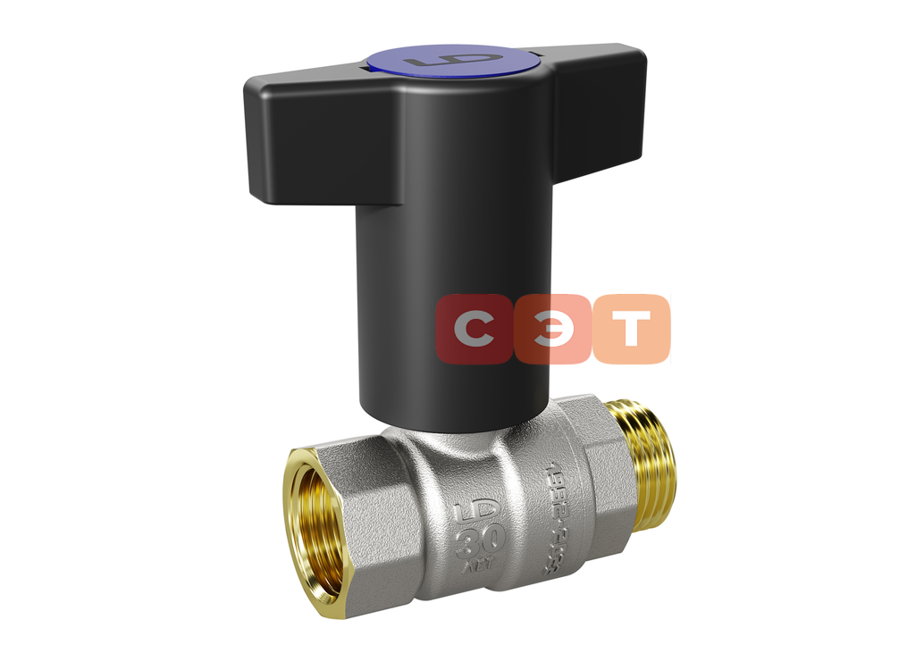 Кран Pride LD НВ 3/4" с пластиковой T-ручкой Pride полный проход бабочка