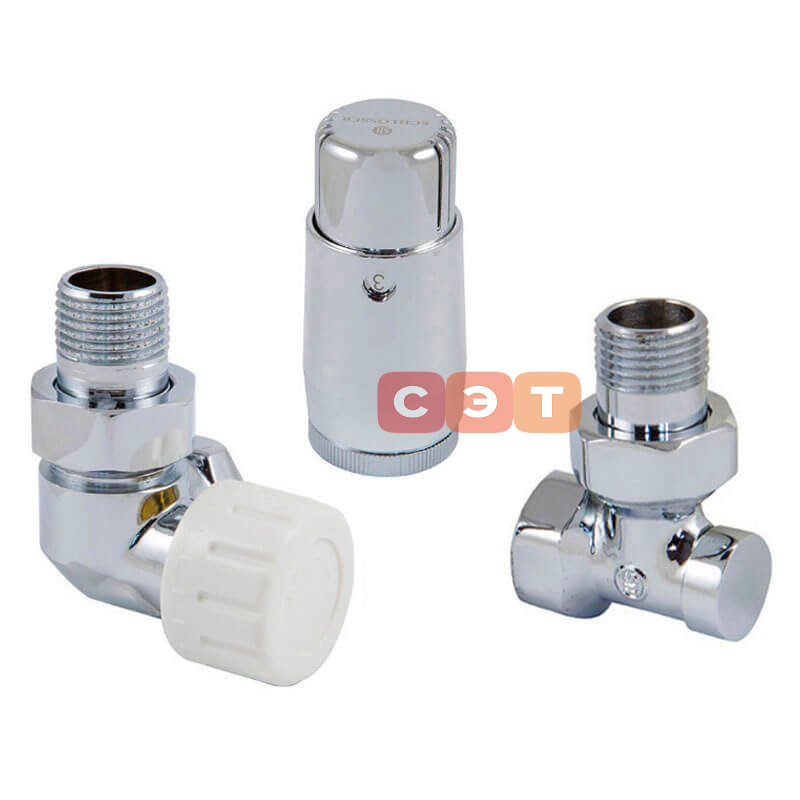 Комплект с термоголовкой Standart Мини M30x1,5 (осевой левый,Хром) Нр1/2' x Вр1/2'