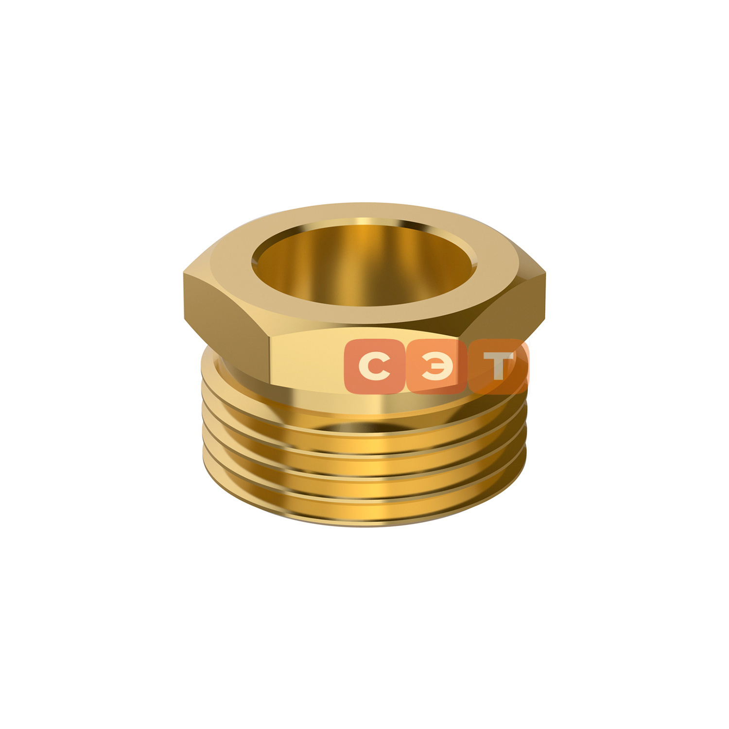 Переход из латуни под плоское уплотнение 1'1/2"НР-1 1/4"ВР