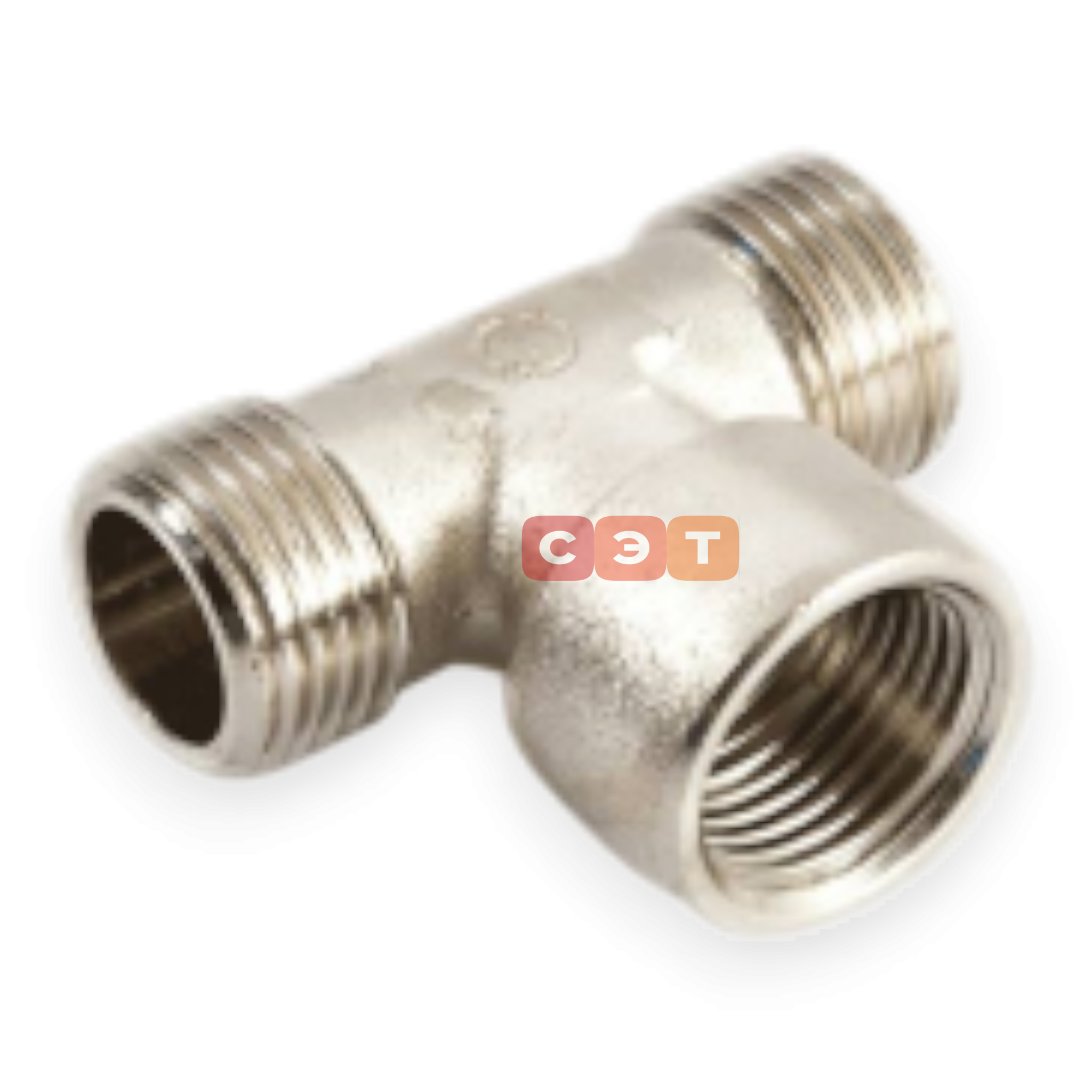 Тройник НР-ВР-НР латунный (никелированный)  1/2" General Fittings