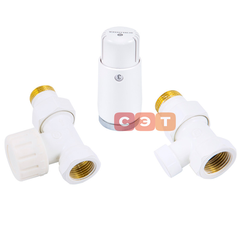 Комплект с термоголовкой Standart Мини M30x1,5 (проходной, Белый) Нр1/2' x Вр1/2'