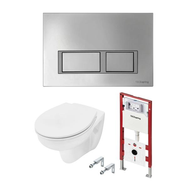 Инсталляция TECEbase +унитаз модель Basic (панель-прямоугольные кнопки, хром глянцевый)  /модуль, комплект крепежа, панель смыва,  изоляционная пластина/