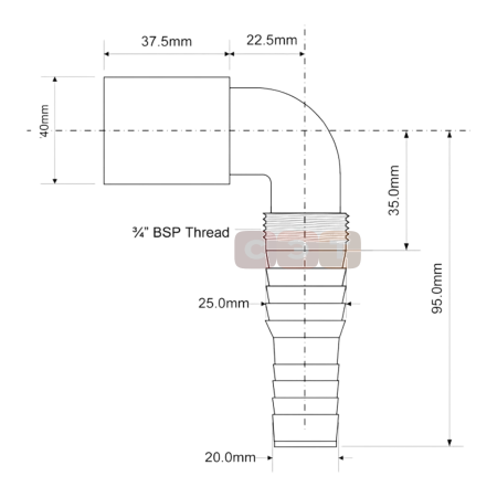 Адаптер под углом 90" для подключения слива бытовой техники, выход D=40мм, белый, McAlpine