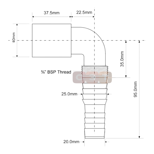 Адаптер под углом 90" для подключения слива бытовой техники, выход D=40мм, белый, McAlpine