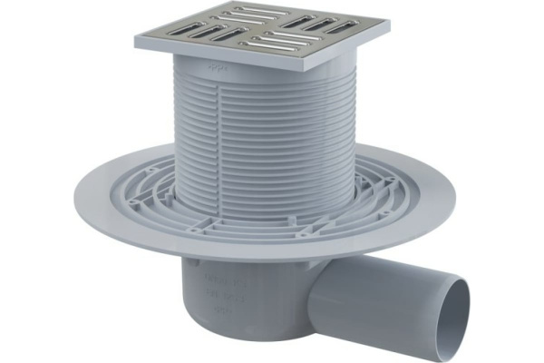 Трап 105х105 мм, H=88-174 мм, выпуск 50 мм, г/затвор комбин., нерж.сталь  Alcaplast