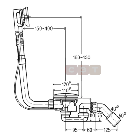 Слив/перелив для ванн (DN40/50, сифон, отвод 45) (Viega)