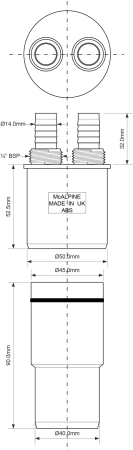 Адаптер для подключения слива с 2 прямыми отводами, вход D=14 мм/ 1/2"Н, выход D=50/40мм, McAlpine