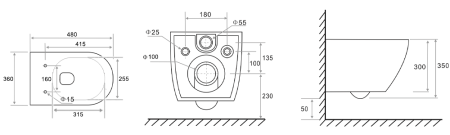 Инсталляция TECEbase +унитаз модель K (панель-круглые кнопки, черный матовый)  /модуль, комплект крепежа, панель смыва,  изоляционная пластина/