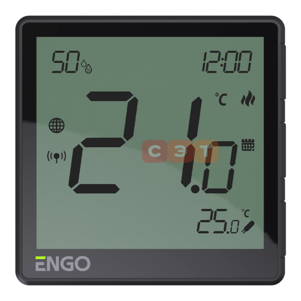 Беспроводной терморегулятор, черный, с модулем Zigbee (с аккумулятором, со встроенным датчиком влажности, с возможностью подключения датчика пола) Engo  EONE-BATB