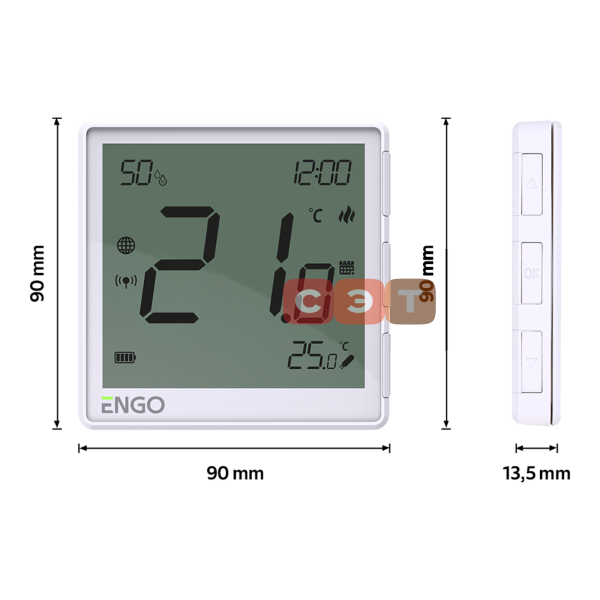 Беспроводной терморегулятор, белый, с модулем Zigbee (с аккумулятором, со встроенным датчиком влажности, с возможностью подключения датчика пола) Engo  EONE-BATW