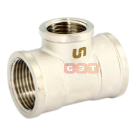 Тройник ВР-ВР-ВР латунный (никелированный) Uni-Fitt (КИТАЙ)  3/4" -1/2"-3/4"