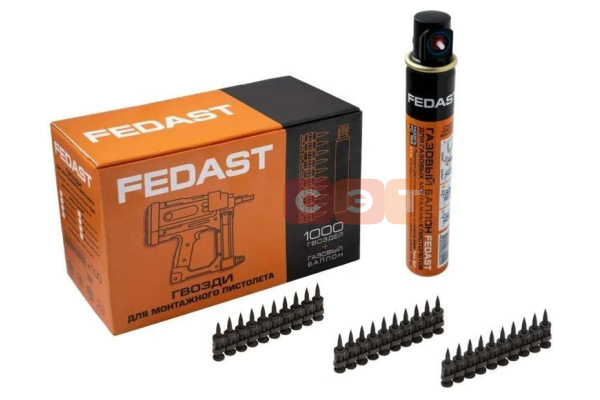 Гвозди 2.7*19 мм кованые с ребрами жесткости Bullet Point (1000шт/уп + газовый балон) FEDAST