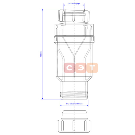 Сифон 11/4-32 компактный с обратным клапаном 