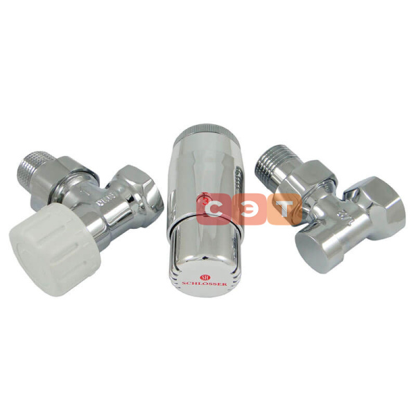 Комплект с термоголовкой Standart Мини M30x1,5 (угловой, Хром) Нр1/2' x Вр1/2'