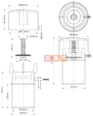 Воздушный вентиляционный канализационный клапан с п/п мембраной,  50 мм (прямой, 8 л/с)