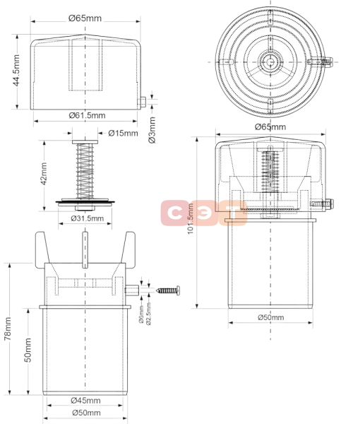Воздушный вентиляционный канализационный клапан с п/п мембраной,  50 мм (прямой, 8 л/с)