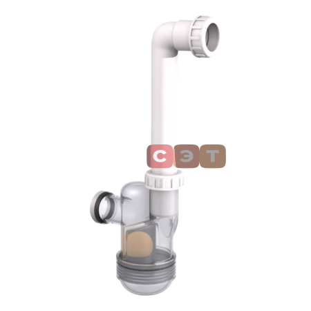 Сифон для сбора конденсата Ventloc с шариком внутри, накидная гайка 1 1/4", трубка 90°, 220 mm , выход слива d32, прозрачный, Prevex 