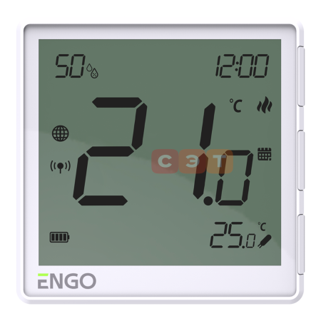Беспроводной терморегулятор, белый, с модулем Zigbee (с аккумулятором, со встроенным датчиком влажности, с возможностью подключения датчика пола) Engo  EONE-BATW