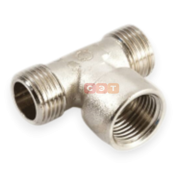 Тройник НР-ВР-НР латунный (никелированный)  1/2" General Fittings