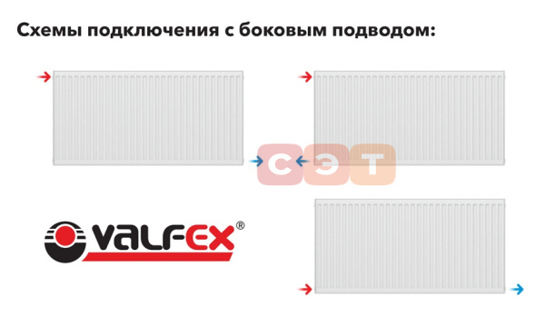Стальной панельный радиатор Valfex тип C22 (боковое подкл) h 500мм 0800
