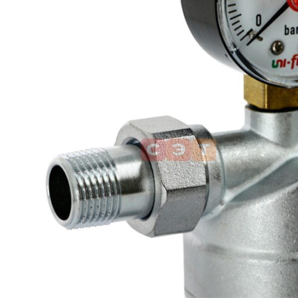 Фильтр промывной ВН с редукционным соединением хромированный (сливной шаровый кран, манометр) 1/2" х 3/4"UF (Китай)