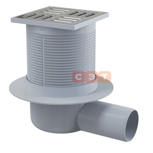 Трап 105х105 мм, H=88-174 мм, выпуск 50 мм, нерж.сталь Alcaplast