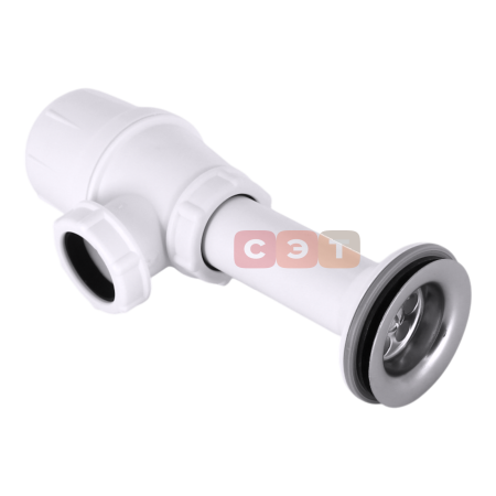 Сифон бутылочный для раковин пластиковый без патрубка (G 1"1/4х DN32, розетка - нерж. д50, пробка, без розетки) (Viega)