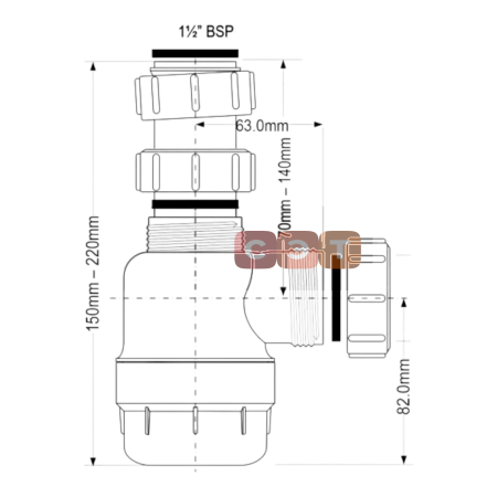 Сифон бутылочный 1 1/2 x 40 мм без выпуска, выход компресс. 40 мм McAlpine