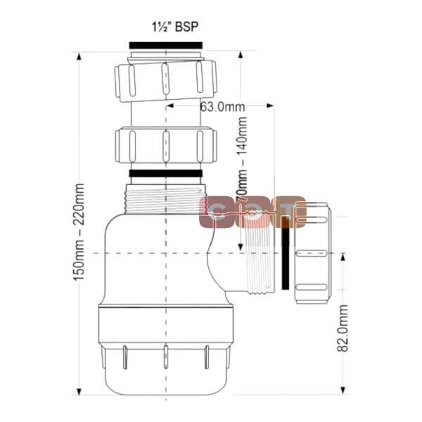 Сифон бутылочный 1 1/2 x 40 мм без выпуска, выход компресс. 40 мм McAlpine
