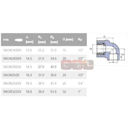 Угол с ВР полипропиленовый серый  Ekoplastik 25x3/4"