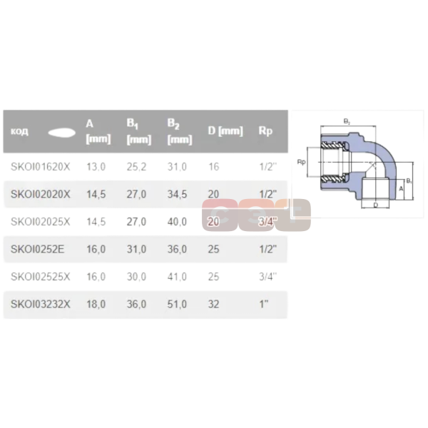 Угол с ВР полипропиленовый серый  Ekoplastik 25x1/2"