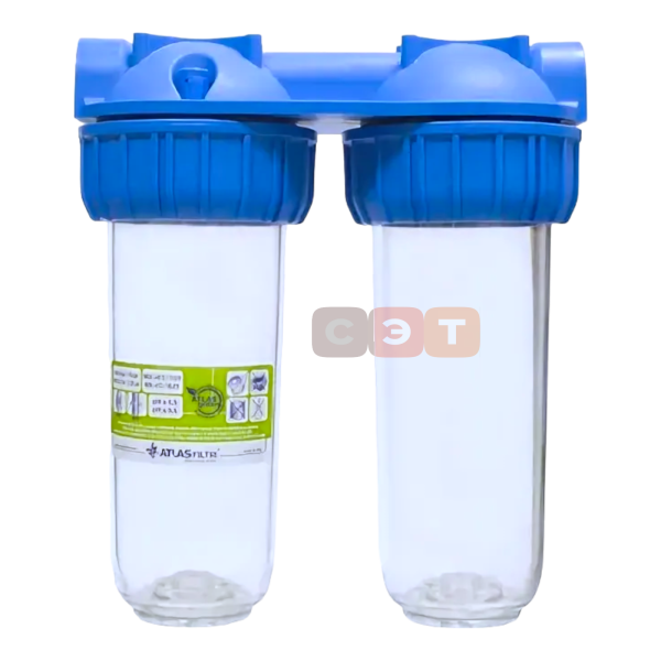 Двойная прозрачная колба фильтра 10" (Senior) DP DUO 1"