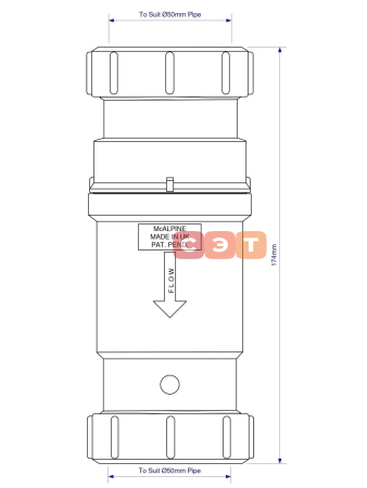 Сифон 11/2-50 компактный с обратным клапаном 