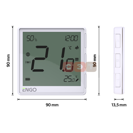 Беспроводной терморегулятор, белый, с модулем Zigbee (с аккумулятором, со встроенным датчиком влажности, с возможностью подключения датчика пола) Engo  EONE-BATW