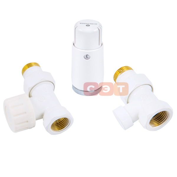 Комплект с термоголовкой Standart Мини M30x1,5 (проходной, Белый) Нр1/2' x Вр1/2'