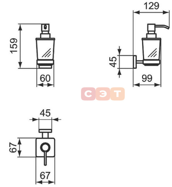 Диспенсер для жидкого мыла для настенного монтажа, матовое стекло, с крепежом
