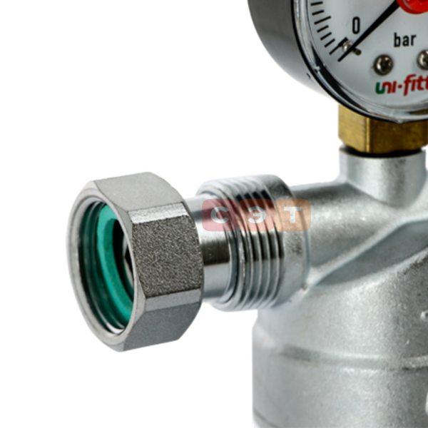 Фильтр промывной ВН с редукционным соединением хромированный (сливной шаровый кран, манометр) 1/2" х 3/4"UF (Китай)