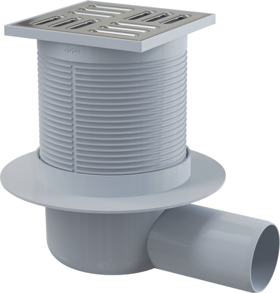 Трап 105х105 мм, H=88-174 мм, выпуск 50 мм, нерж.сталь Alcaplast