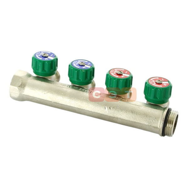 Коллектор НВ с вентилями 1" х 4 вых 3/4" ЕК межосевое расстояние 50 мм, никелированный UF 