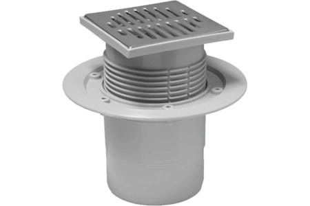 Трап 115х115 мм, "сухой" затвор H=87-145 мм, выход 110 мм вертикальный, нерж.сталь Alcaplast