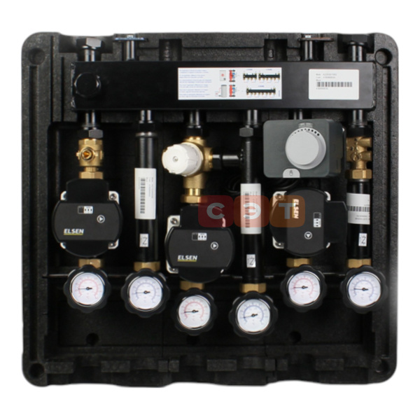 Комбинированная гребенка DN 20 с гидрострелкой 2 контура (с крепежом и теплоизоляцией, Q=2 м³/ч) Elsen